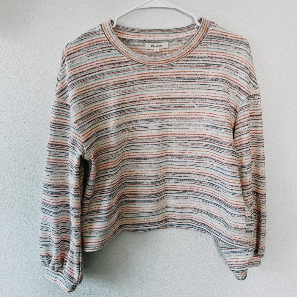 Madewell Bubble-Sleeve Crop Top in Rainbow Stripe